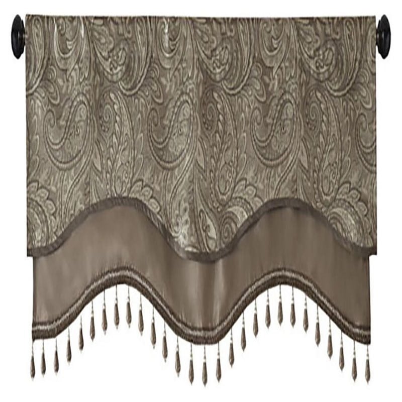 Madison Park Aubrey Polyester Jacquard Window Valance with Beads in Brown/Blue