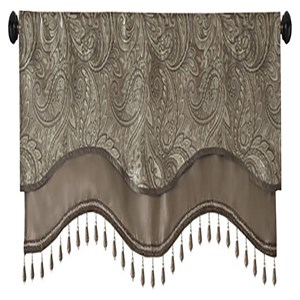 Madison Park Aubrey Polyester Jacquard Window Valance with Beads in Brown/Blue