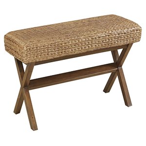 INK+IVY Seadrift 45&quot Seagrass Woven and Mahogany Wood Bench in Chestnut Brown