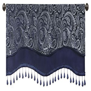 Madison Park Aubrey Polyester Jacquard Window Valance with Beads in Navy/Ivory