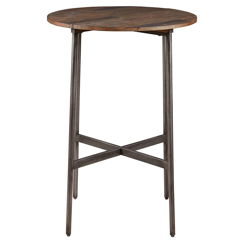 INK+IVY Renu Round Contemporary Metal and Wood Bar Table in Brown