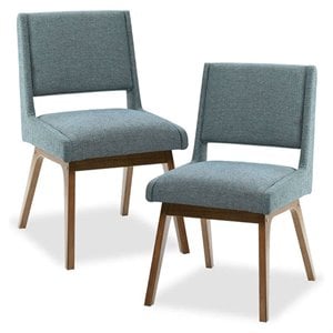 INK+IVY Boomerang 19&quot Fabric and Solid Wood Dining Chair - Blue/Brown (Set of 2)