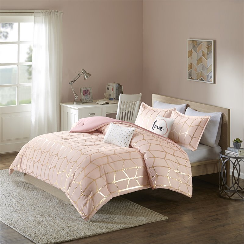 Intelligent Design Raina 5-piece Polyester Microfiber Comforter Set in Pink