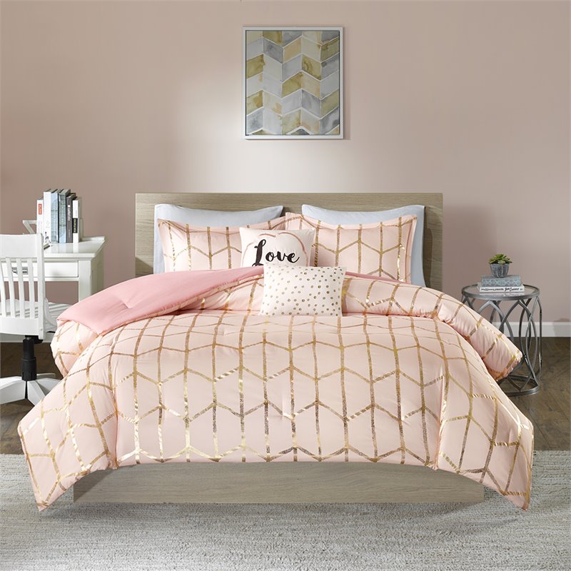 Intelligent Design Raina 5-piece Polyester Microfiber Comforter Set in Pink