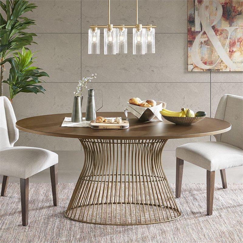 INK+IVY Mercer Oval Mid-Century MDF and Metal Dining Table in Natural