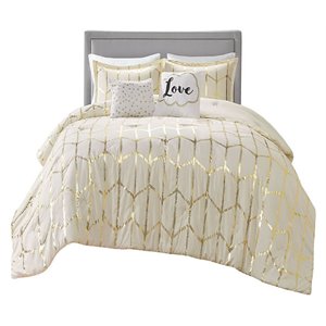 Intelligent Design Raina Polyester Microfiber Comforter Set in Ivory