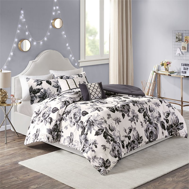 Intelligent Design Polyester Microfiber Floral Twin/Twin XL Comforter Set -Black