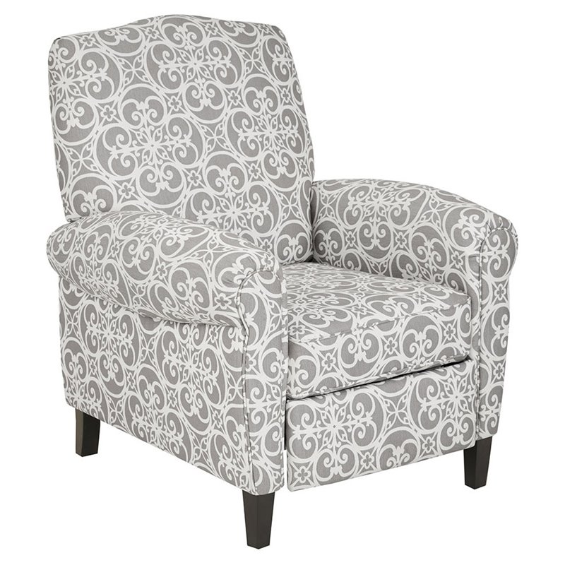 Madison Park Kirby Fabric and Solid Wood Push Back Recliner in Gray