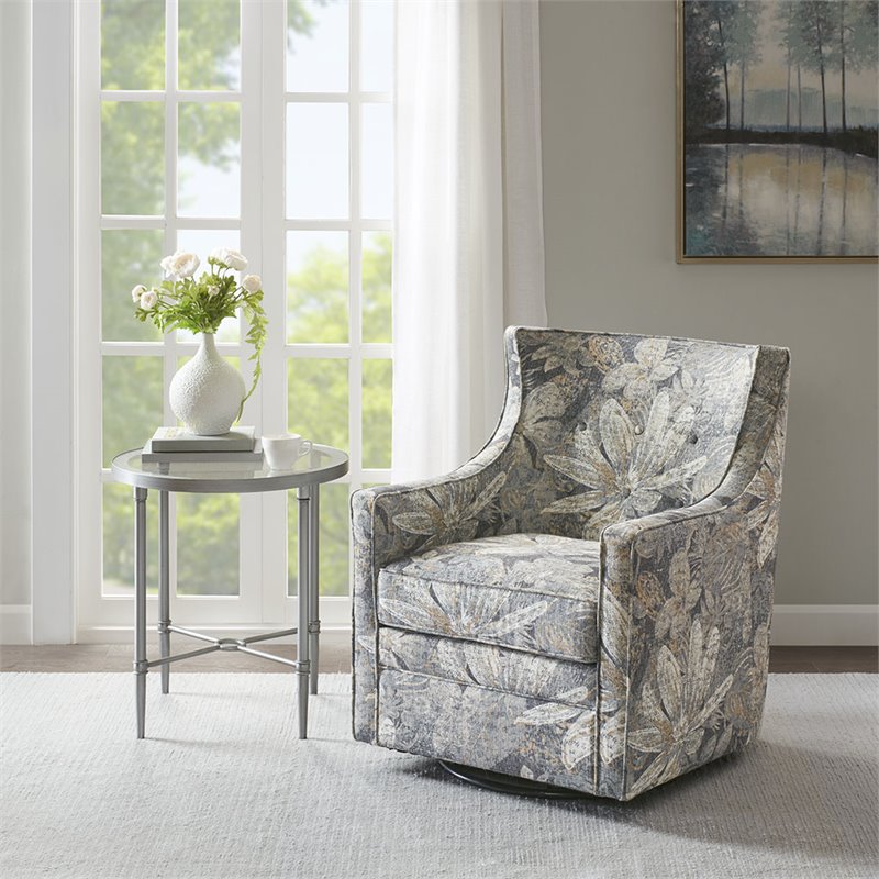 Madison Park Alana Fabric and Solid Wood Swivel Glider Chair in Blue