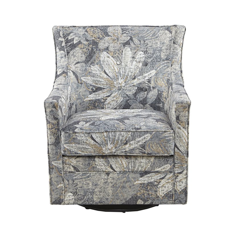 Madison Park Alana Fabric and Solid Wood Swivel Glider Chair in Blue