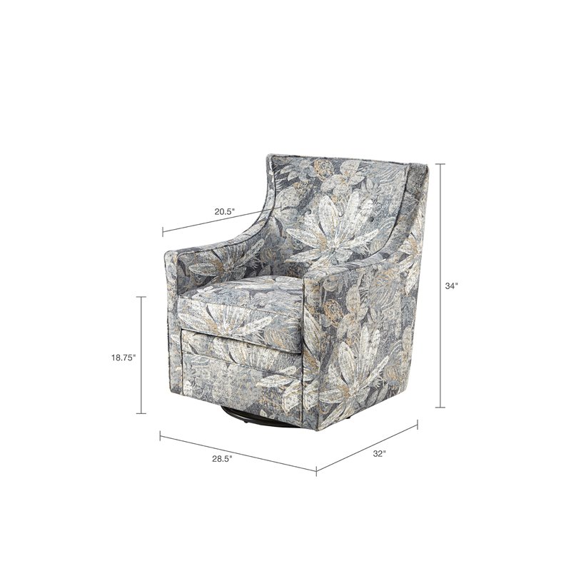 Madison Park Alana Fabric and Solid Wood Swivel Glider Chair in Blue