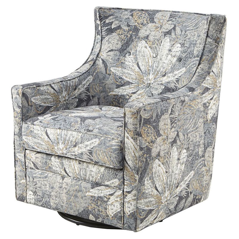 Madison Park Alana Fabric and Solid Wood Swivel Glider Chair in Blue