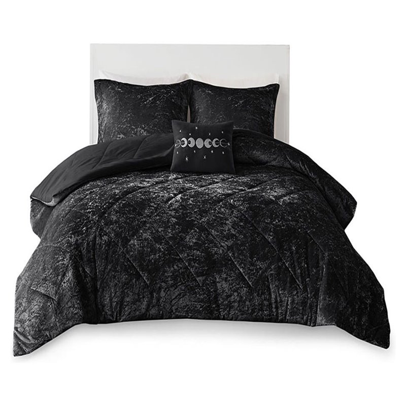 Intelligent Design Felicia Polyester Crushed Comforter Set in Black