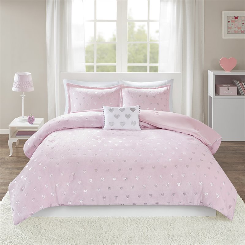 Mi Zone Rosalie Polyester Printed Brushed Comforter Set in Pink Blush