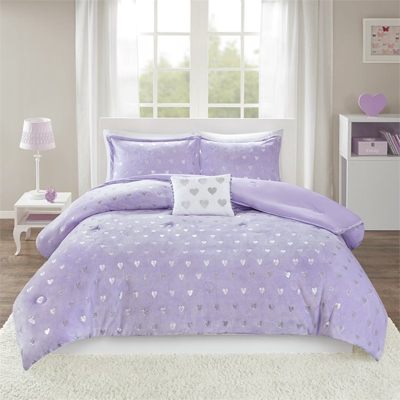 Mi Zone Rosalie Polyester Printed Brushed Comforter Set in Purple Blush