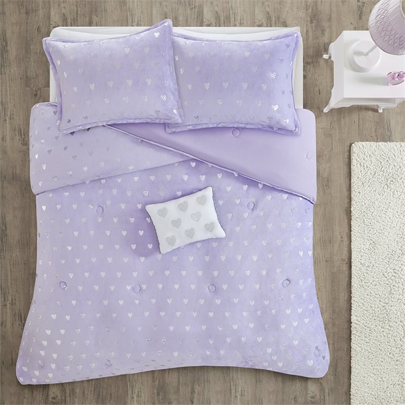 Mi Zone Rosalie Polyester Printed Brushed Comforter Set in Purple Blush