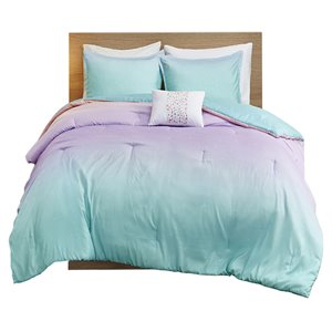 Mi Zone Glimmer Polyester Glitter Printed Comforter Set in Aqua Blue