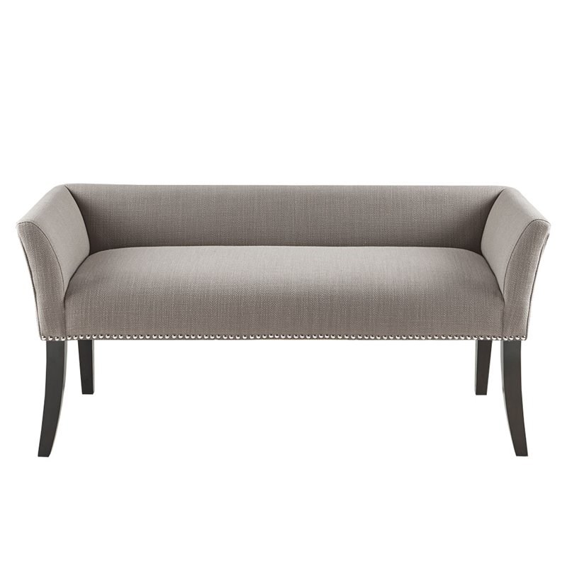 Madison Park Welburn Solid Wood and Fabric Upholstered Accent Bench in Gray