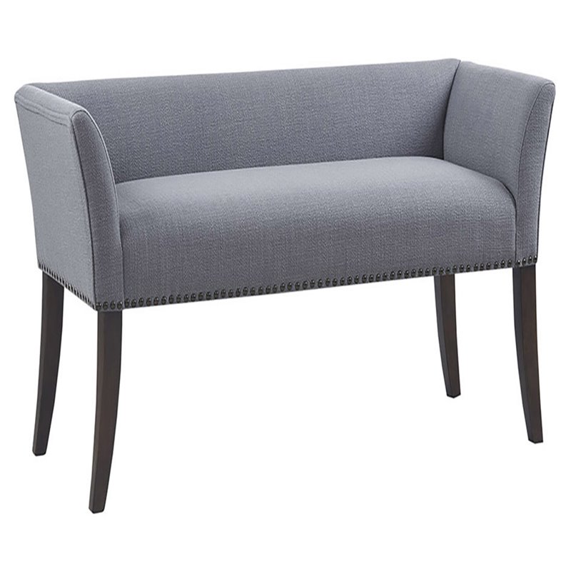 Madison Park Welburn Solid Wood & Fabric Upholstered Accent Bench in Blue