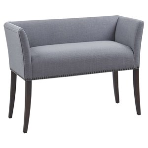 Madison Park Welburn Solid Wood & Fabric Upholstered Accent Bench in Blue