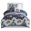 Nash Polyester Brushed Printed Comforter Set in Blue-Gray