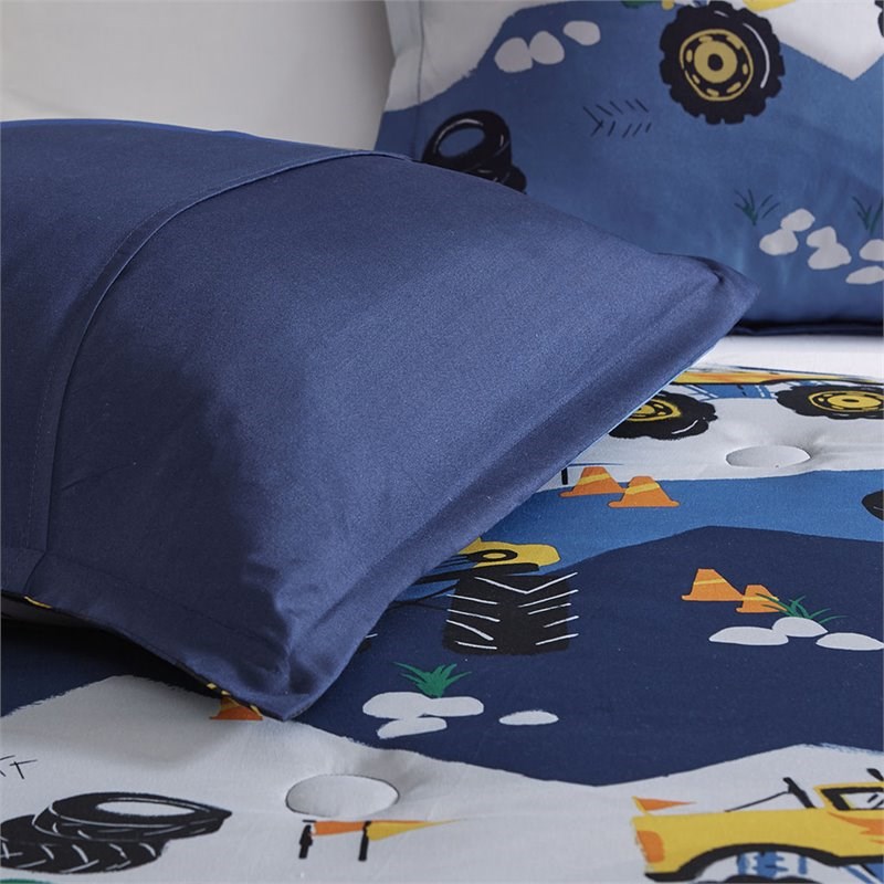 Nash Polyester Brushed Printed Comforter Set in Blue-Gray