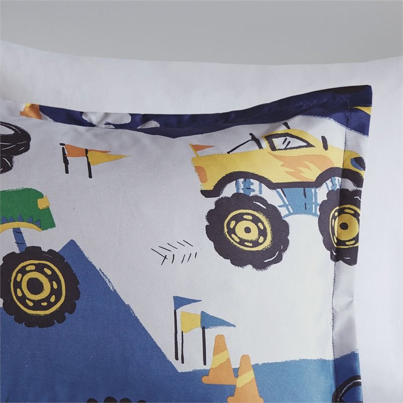 Nash Polyester Brushed Printed Comforter Set in Blue-Gray