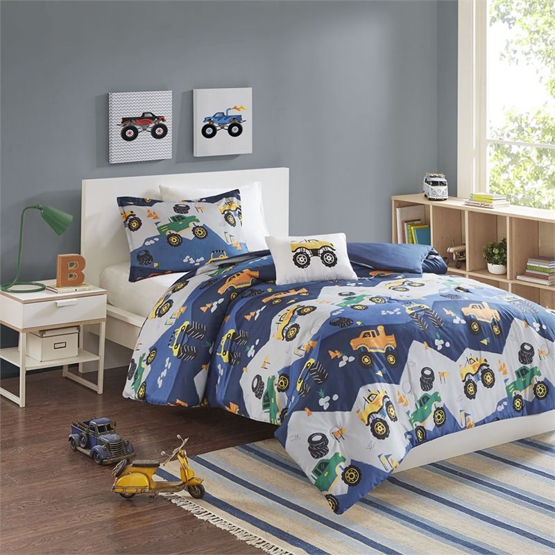 Nash Polyester Brushed Printed Comforter Set in Blue-Gray