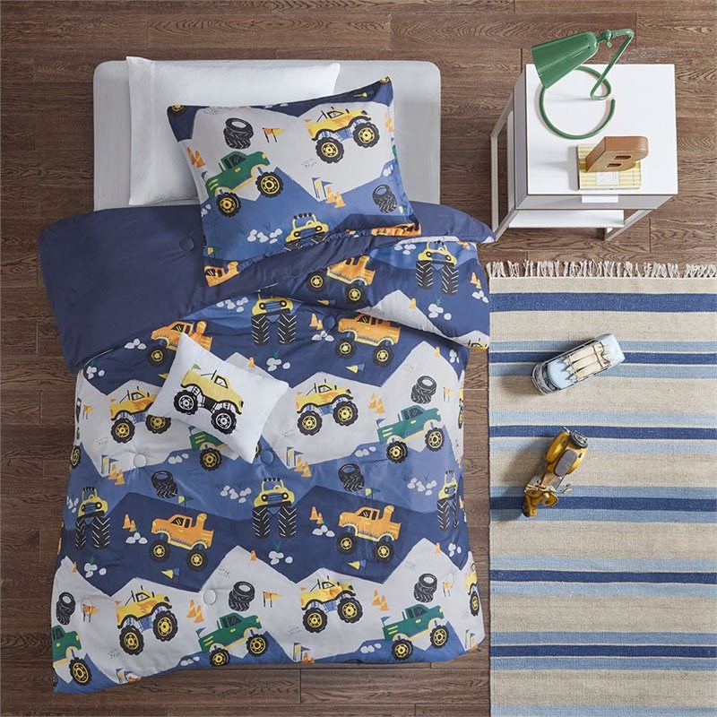 Nash Polyester Brushed Printed Comforter Set in Blue-Gray