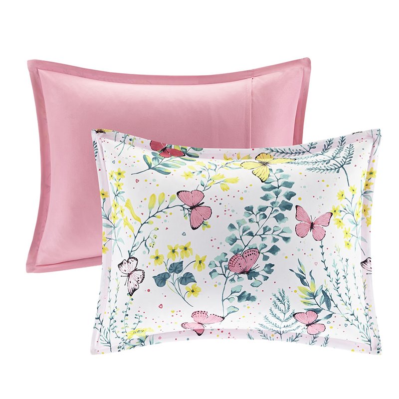 Cynthia Polyester Printed Butterfly Comforter Set in Pink