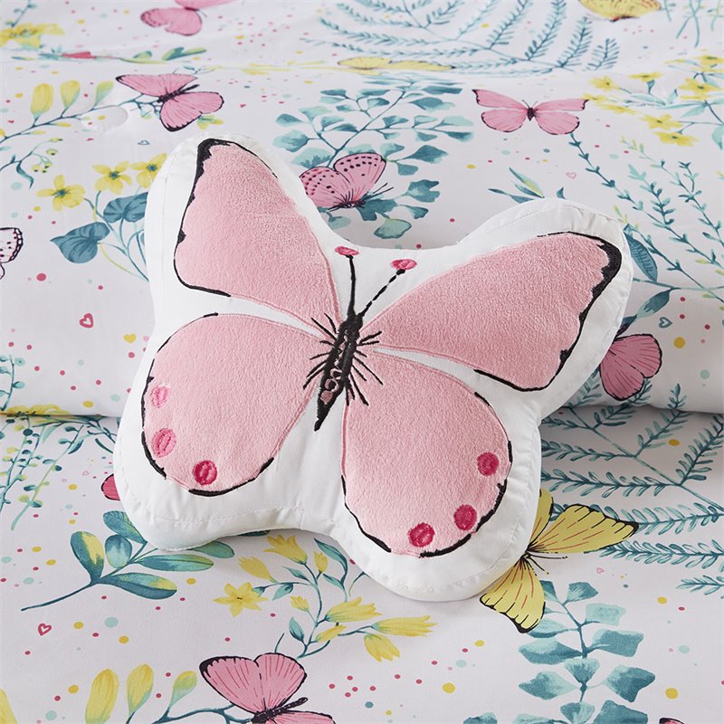Cynthia Polyester Printed Butterfly Comforter Set in Pink
