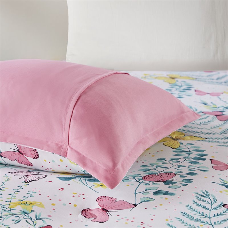 Cynthia Polyester Printed Butterfly Comforter Set in Pink