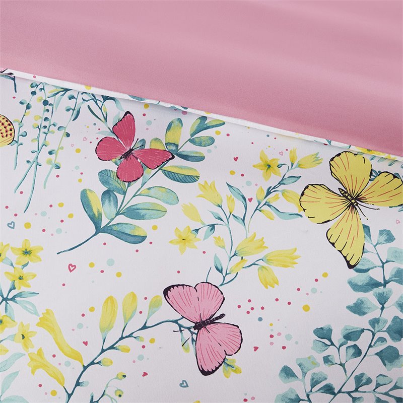 Cynthia Polyester Printed Butterfly Comforter Set in Pink