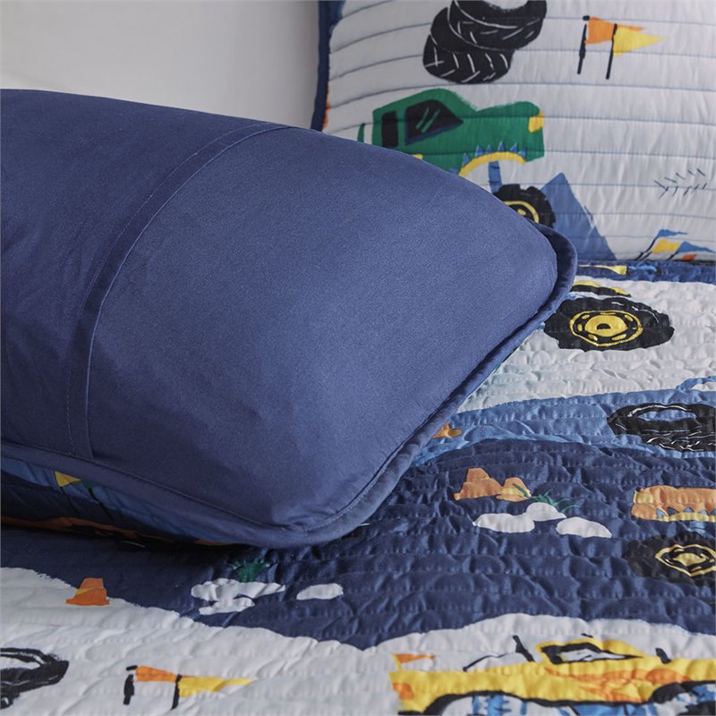 Nash Contemporary Polyester Brushed Coverlet Set in Blue-Gray