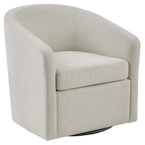 Martha Stewart Amber 30.25&quot Metal Fabric and Solid Wood Swivel Chair in Ivory