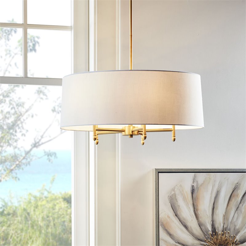 Hampton Hill Presidio Transitional Fabric and Metal Chandelier in Gold/White
