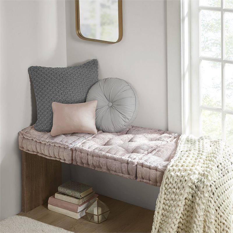 Intelligent Design Azza Square Polyester Chenille Cushion in Blush Pink