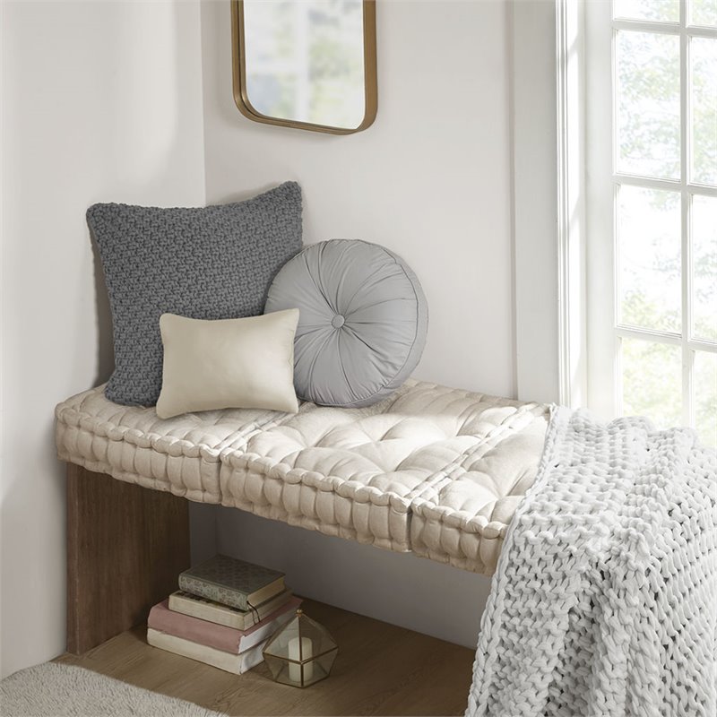 Intelligent Design Azza Square Polyester Chenille Cushion in Ivory
