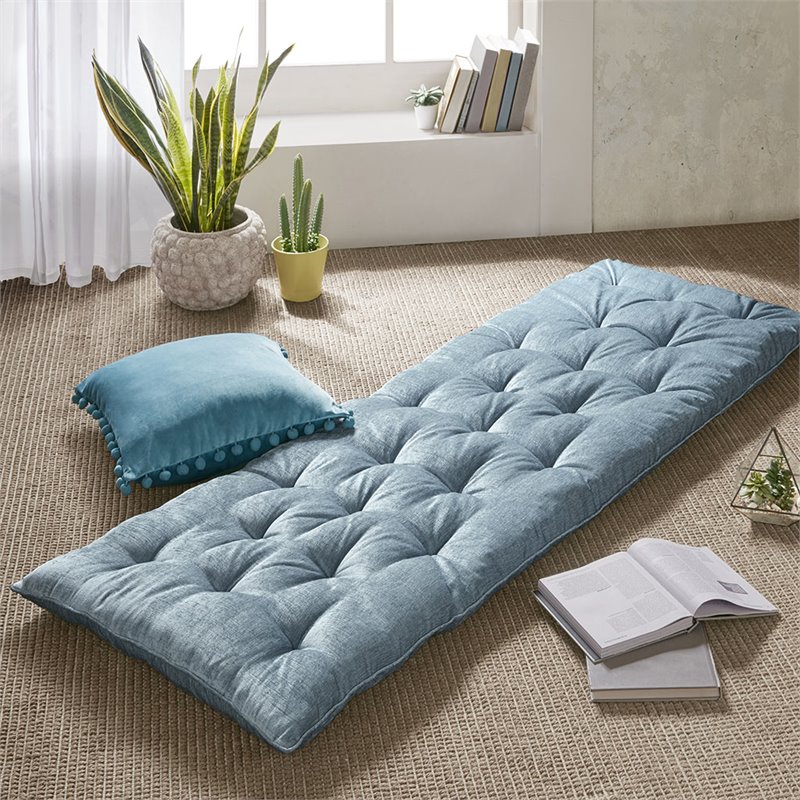 Intelligent Design Edelia Polyester Chenille Long Floor Cushion in Aqua Blue