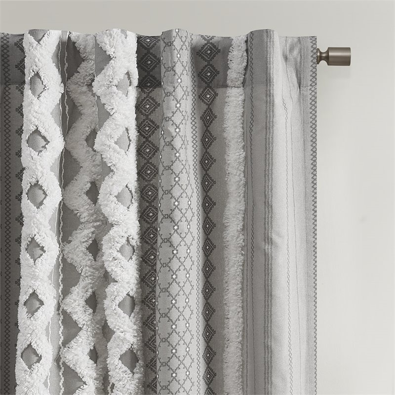 INK+IVY Imani Cotton Printed Window Panel with Chenille Stripe in Gray