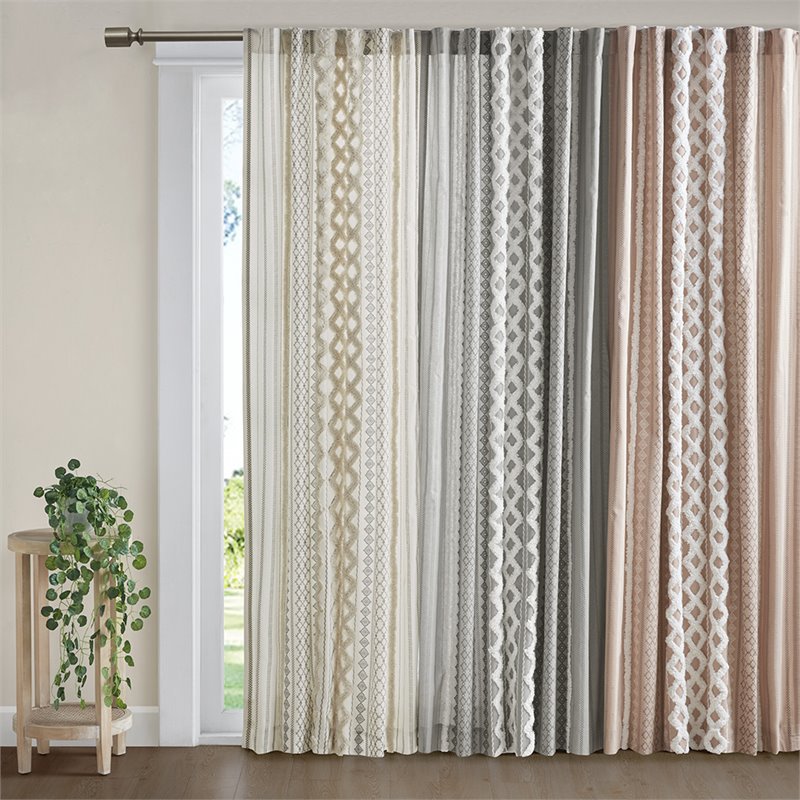 INK+IVY Imani Cotton Printed Window Panel with Chenille Stripe in Gray