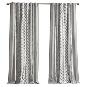 INK+IVY Imani Cotton Printed Window Panel with Chenille Stripe in Gray