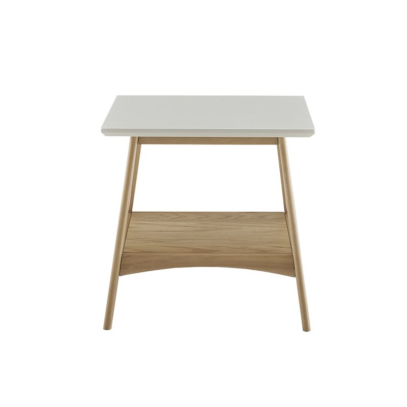 Madison Park Parker Mid-Century Solid Wood End Table in Off White/Natural