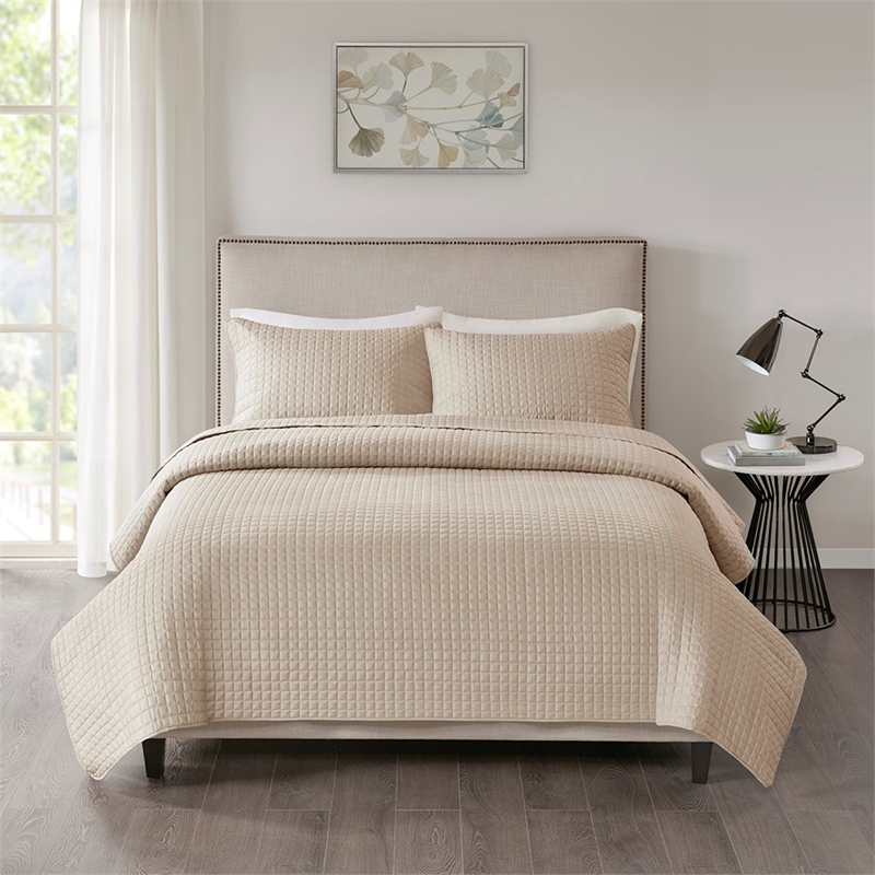 510 Design Otto 3-Piece Polyester Microfiber Coverlet Set in Khaki Brown