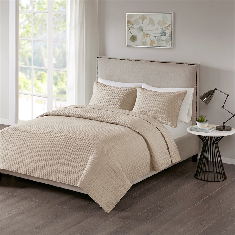 510 Design Otto 3-Piece Polyester Microfiber Coverlet Set in Khaki Brown Finish