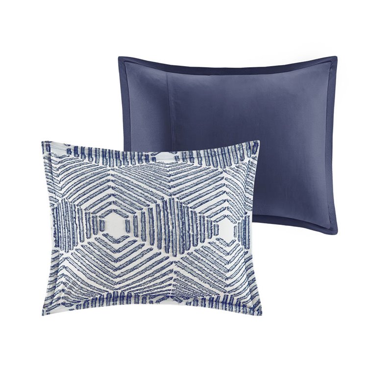 INK+IVY Ellipse Cotton Clipped Jacquard Comforter Set in Navy