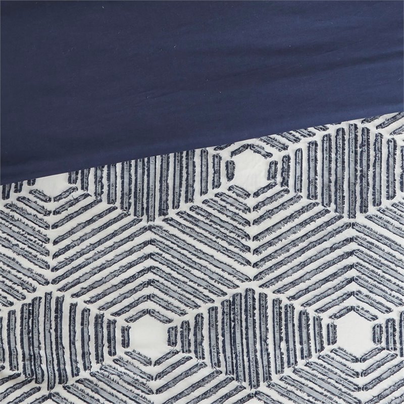 INK+IVY Ellipse Cotton Clipped Jacquard Comforter Set in Navy