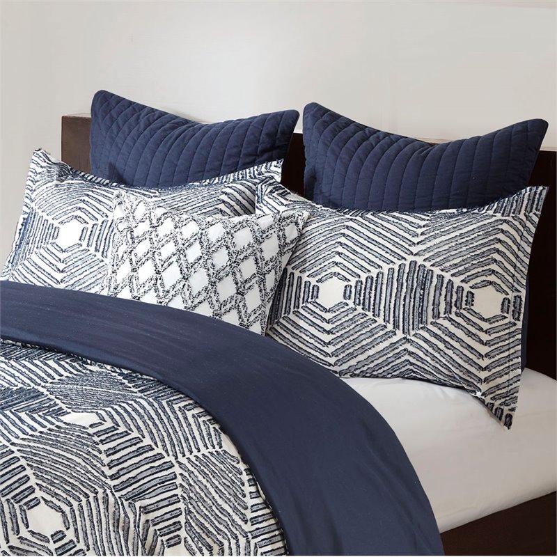 INK+IVY Ellipse Cotton Clipped Jacquard Comforter Set in Navy