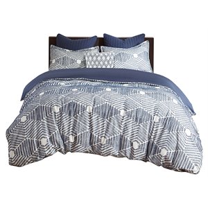 INK+IVY Ellipse Cotton Clipped Jacquard Comforter Set in Navy