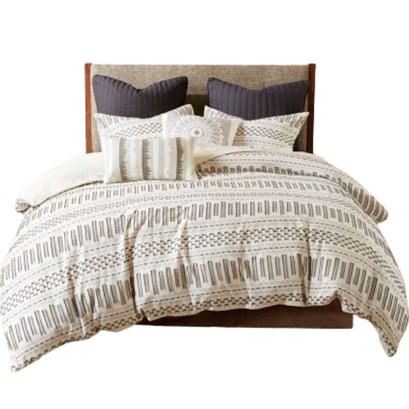 INK+IVY Rhea Cotton Clipped Jacquard Comforter Mini Set in Ivory/Charcoal